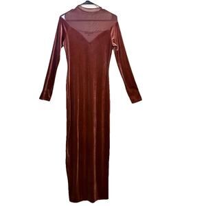Fore Velvet Maxi Dress Size Large Copper V-Neck Elegant Sexy Flowy